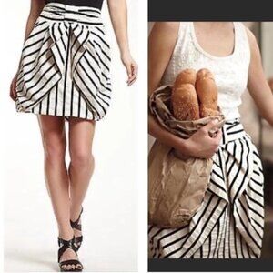 Anthropologie Eva France Aniseed White Black Striped Ruffle Bubble Skirt Size 8